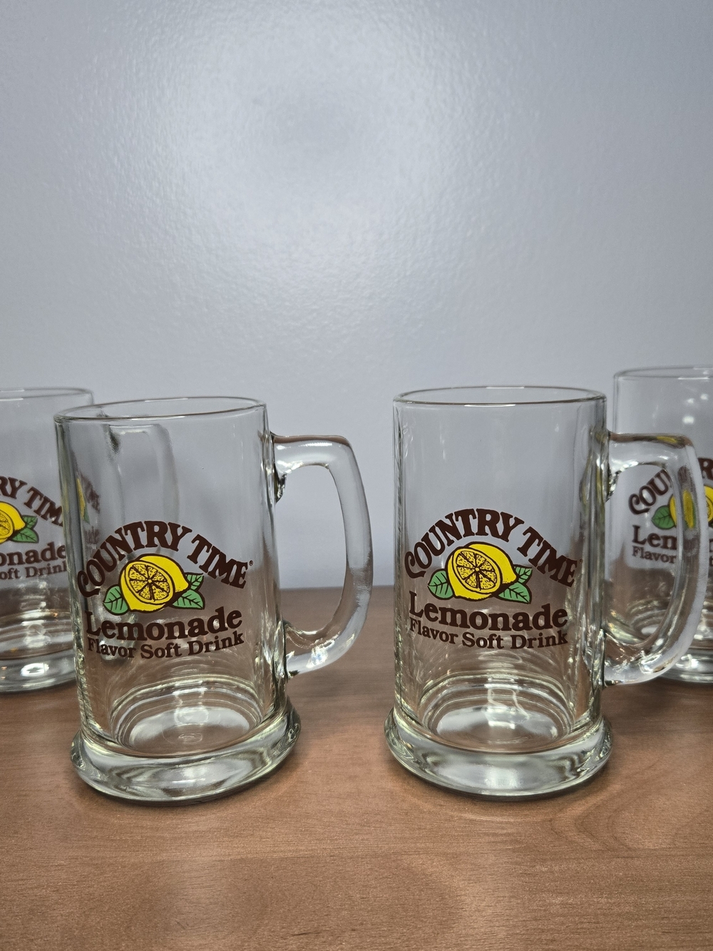 Vintage 1970s Country Time Lemonade Soft Drink Glass Mugs Set of 4 Advertising